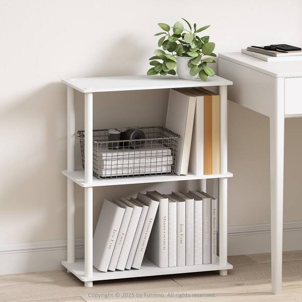 Turn-N-Tube 29.6 in. Tall White/White Wood 3-Shelf Bookcase