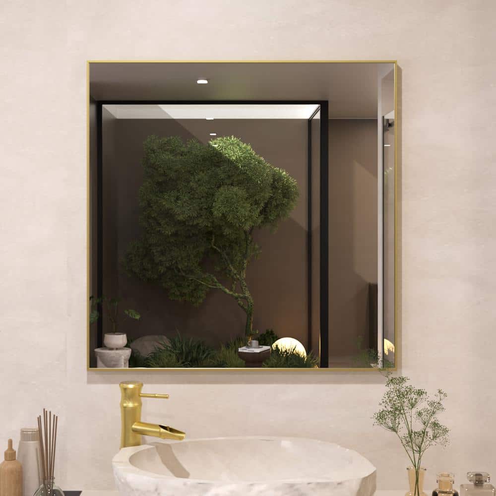 30 in. W x 30 in. H Square Aluminum Framed Wall Bathroom Vanity Mirror in Brushed Gold price history on PriceWatchPro