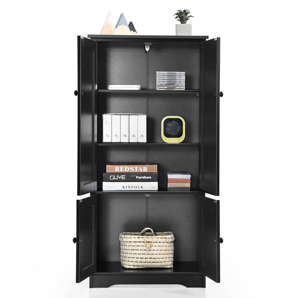 Black MDF Lockable Floor Cabinet with Adjustable Shelves