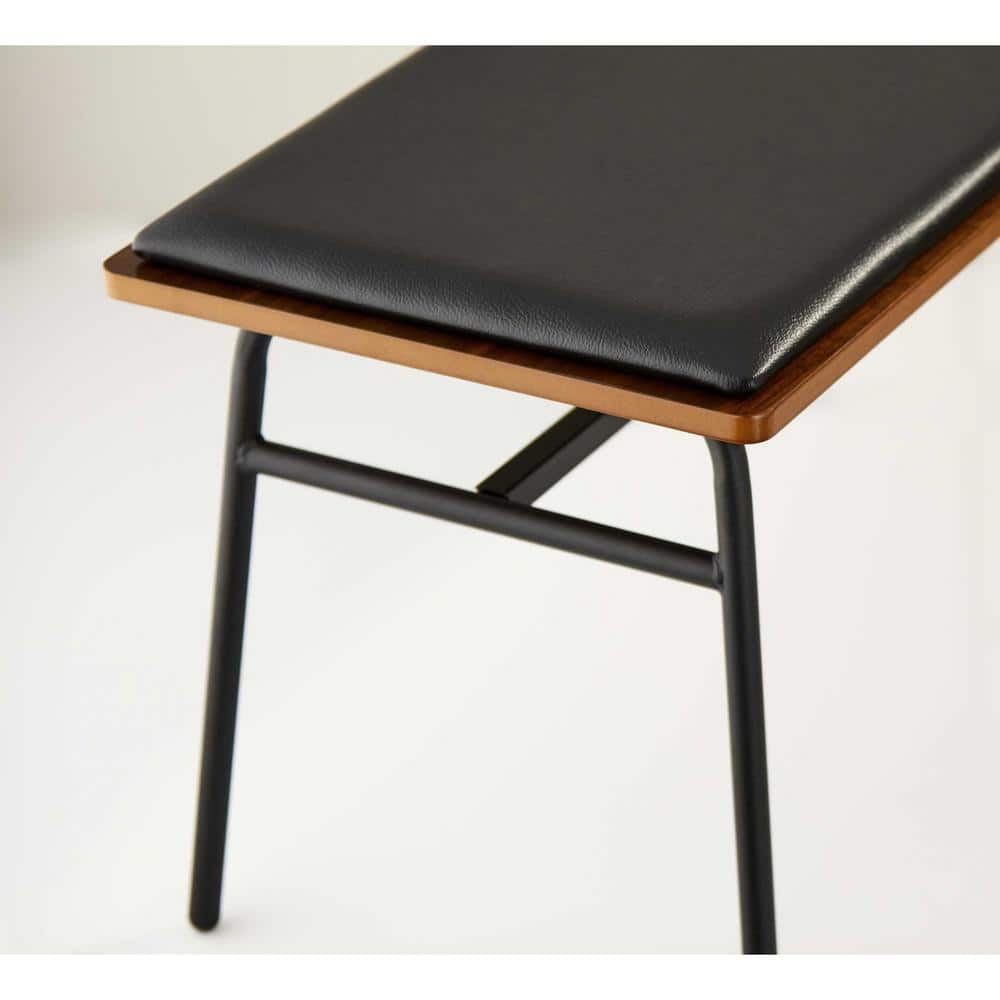 Walnut and Black Metal Upholstered Storage Bench