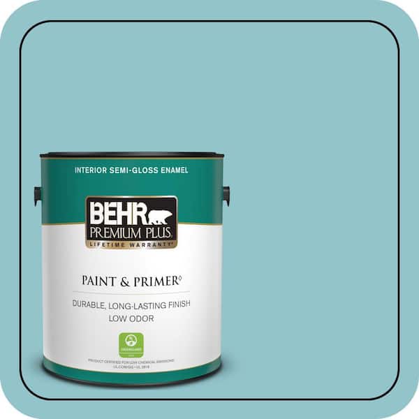 BEHR PREMIUM PLUS 1 gal. #MQ6-32 Cosmic Blue Semi-Gloss Enamel Low Odor Interior Paint & Primer