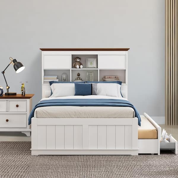 Utopia 4niture Adora 2-Piece White Full Wood Bedroom Set with Trundle ...