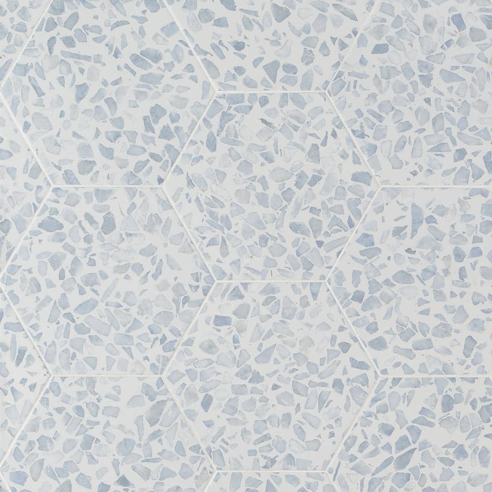 Fusion Hex Blue Terrazzo Matte Porcelain Floor and Wall Tile