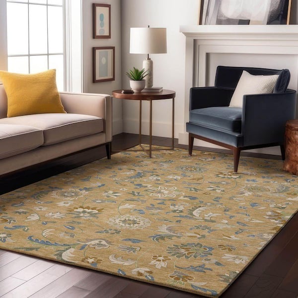 Mayfield Premium Machine Washable Abstract AMF1006 Wheat 5 ft. x 7 ft. 6 in. Area Rug