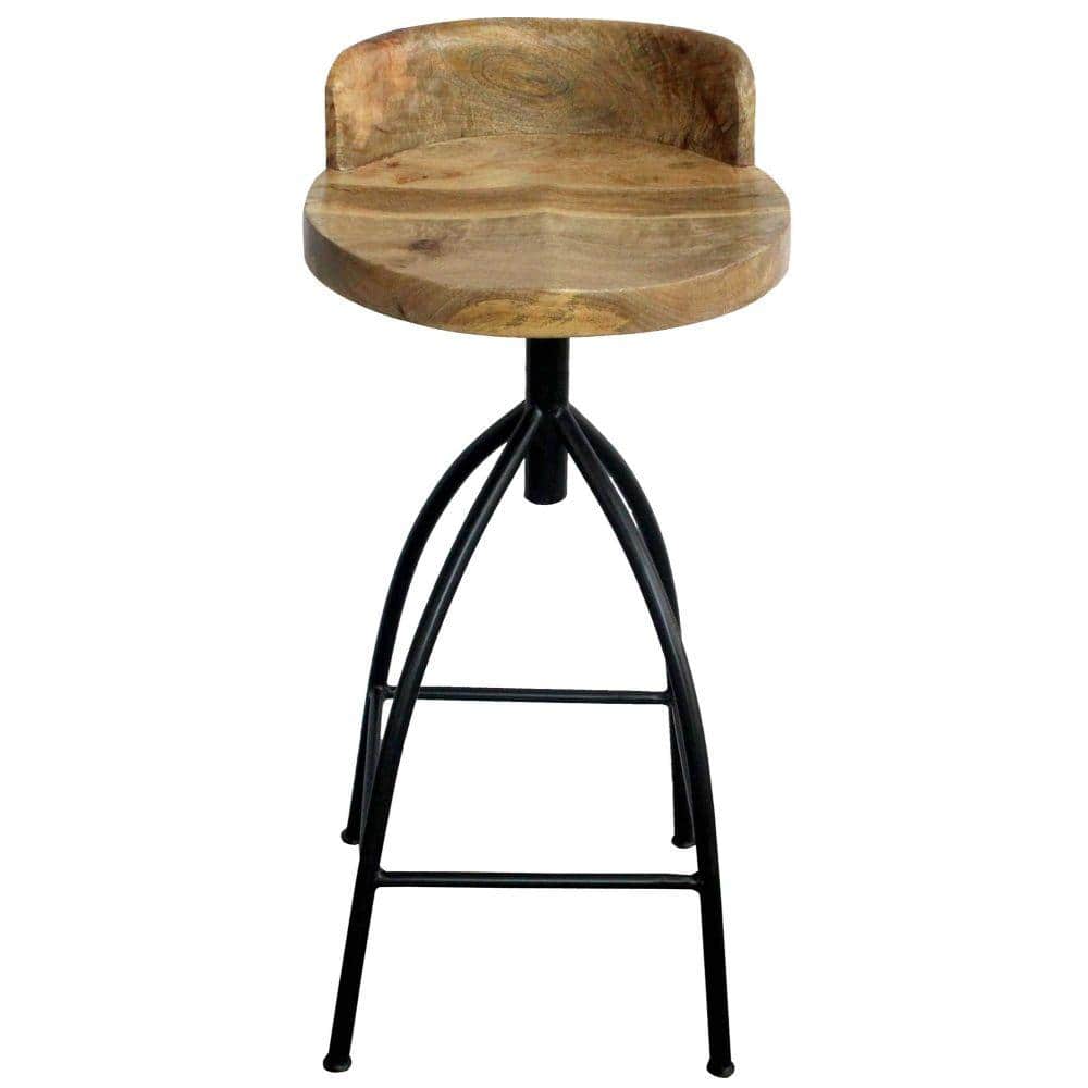Adjustable Saddle-Style Swivel Bar Stool in Walnut & Black Metal