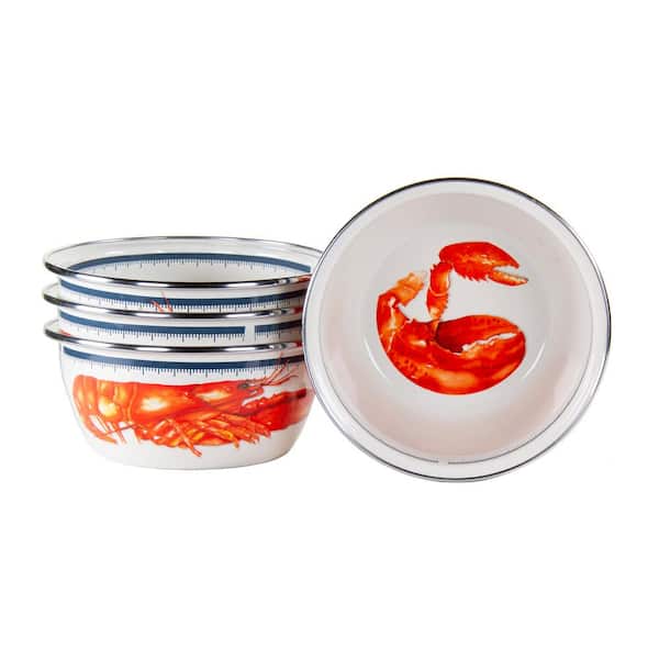 Golden Rabbit Lobster 24 fl. oz. Enamelware Salad Bowls (Set of 4)