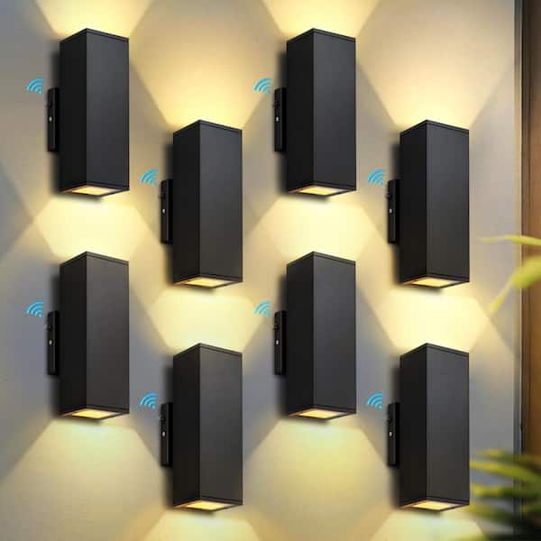 Black Rectangle 12W Integrated LED Dusk to Dawn Hardwired Outdoor Wall Light Lantern Sconce Porch Sconce 2700K (8-Pack)