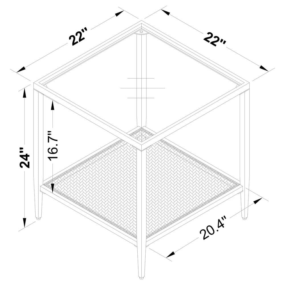 Black Metal and Glass Square End Table with Cane Shelf