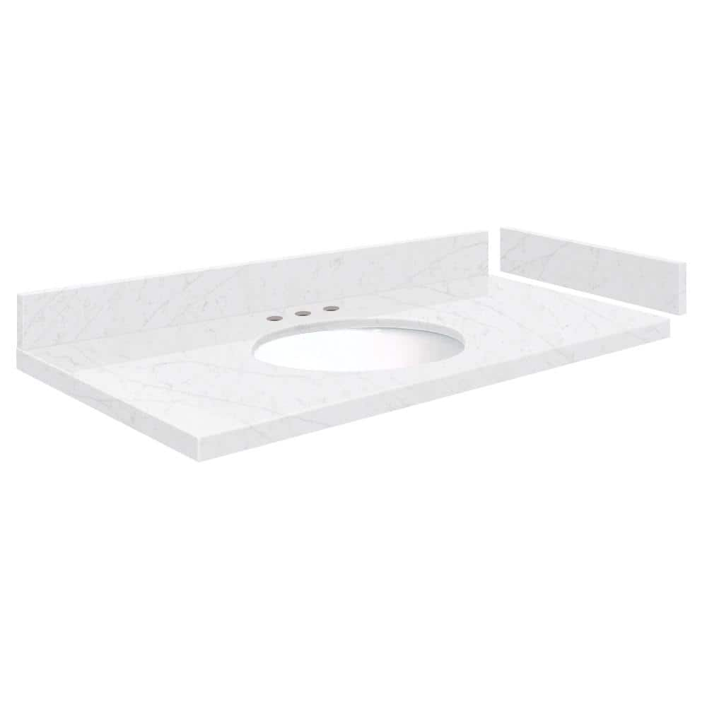 Silestone 43.5 in. W x 22.25 in. D Quartz White Round Single Sink Vanity Top in Statuario -  Transolid, 608197345616