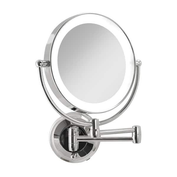 15 in. L x 12 in. W LED Lighted Round Wall Mount Bi-View 10X/1X Magnification Beauty Makeup Mirror in Chrome