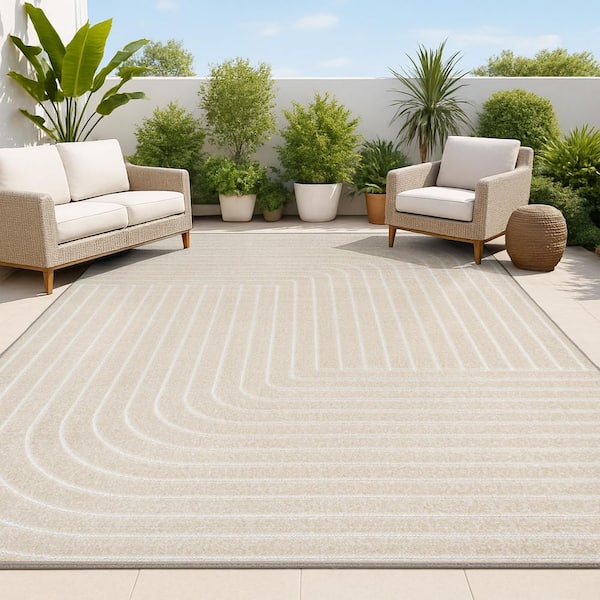 JONATHAN Y Odense High-Low Minimalist Angle Geometric Beige/Cream 4 ft. x 6 ft. Indoor/Outdoor Area Rug