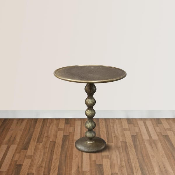 15 in. Brass Round Metal End/Side Table with Hammered Texture