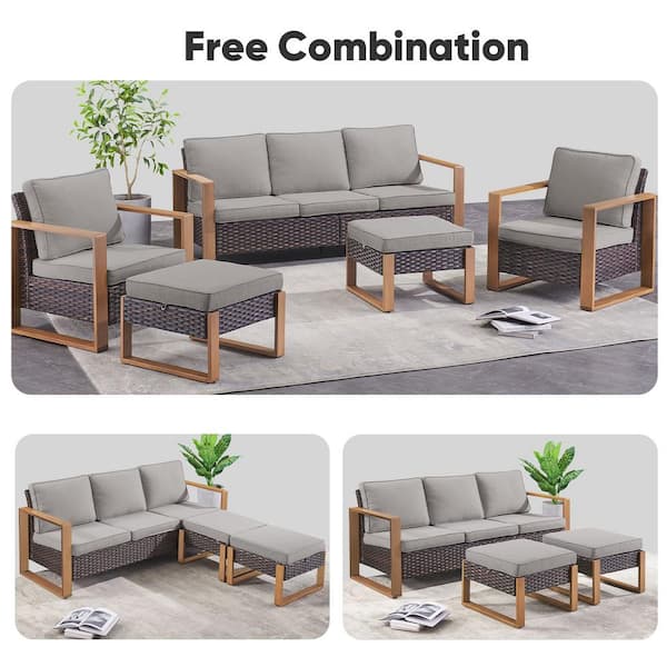 Gymojoy Allcot 4-Piece Outdoor Brown Wicker Patio Lounge