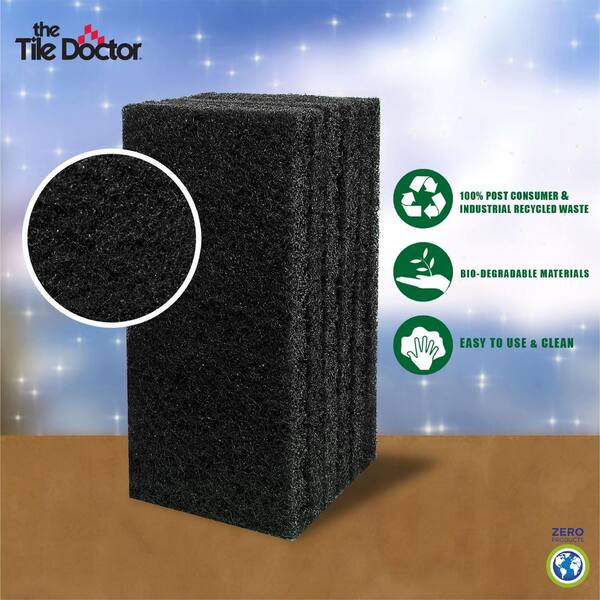 The Tile Doctor 4.5 in. x 10 in. x 1 in. Black Extra Heavy-Duty Water Based Latex Resins Maximum Scrub Power Pads (48-Pack)