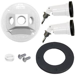 Weatherproof Metal Security Flood Light Kit with Lamp Holders and Round Cover, White