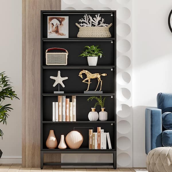 BYBLIGHT 71 in. Tall Black 5-Shelves Standard Wooden