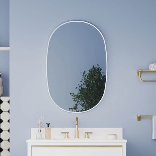 FORCLOVER 24 in. W x 36 in. H Oval Framed Wall Mount Bathroom Vanity Mirror in White