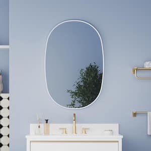 24 in. W x 36 in. H Oval Framed Wall Mount Bathroom Vanity Mirror in White