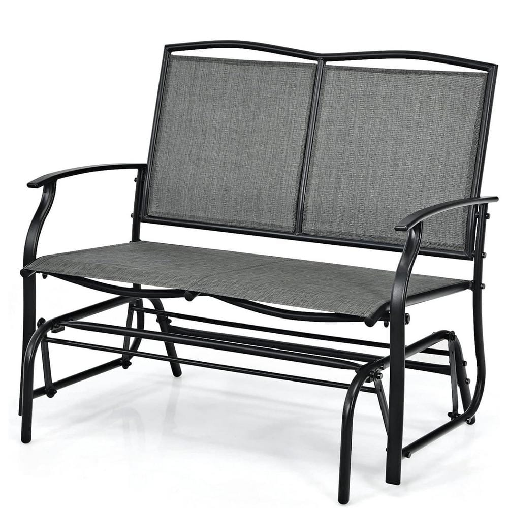 2-Person Grey Metal Patio Glider Bench for Outside, Swing Glider Chair with