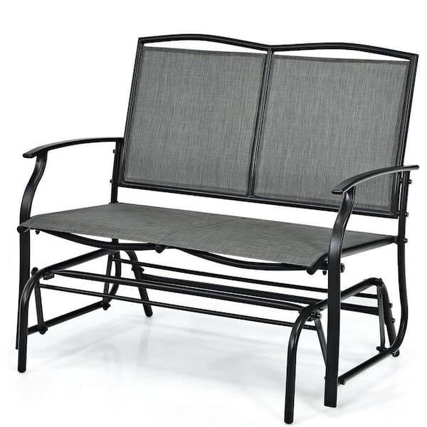 Unbranded 2-Person Grey Metal Patio Glider Bench for Outside, Swing Glider Chair with Steel Frame