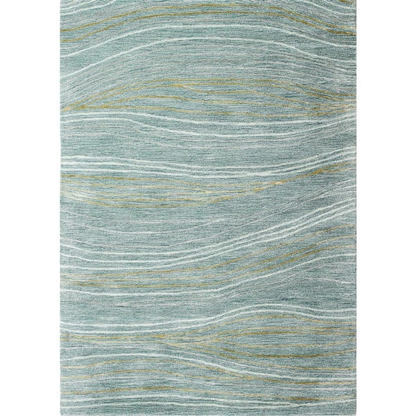 BASHIAN Greenwich Teal 6 ft. x 9 ft. (5'6" x 8'6") Abstract Contemporary Area Rug