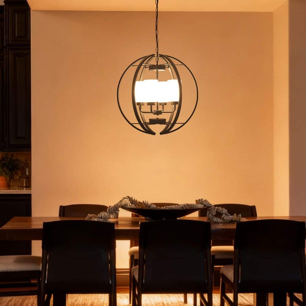 4-Light Black Modern Globe Pendant Light with Milk White Glass Shades Height Adjustable Chandelier for Dining Room price history on PriceWatchPro