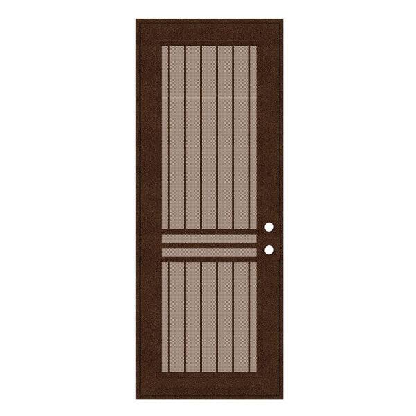 Unique Home Designs 36 in. x 96 in. Plain Bar Copperclad Left-Hand Surface Mount Aluminum Security Door with Desert Sand Perforated Screen