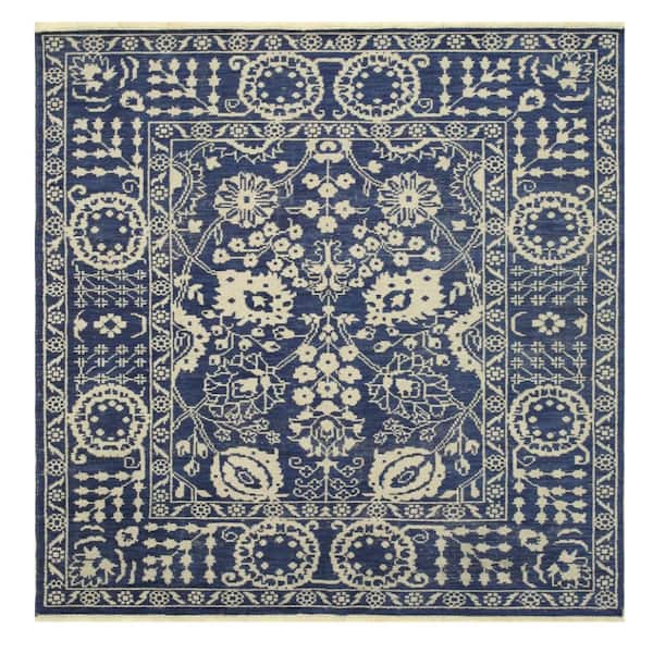 Blue 6 ft. x 9 ft. Hand-Knotted Wool Traditional Suzani Area Rug