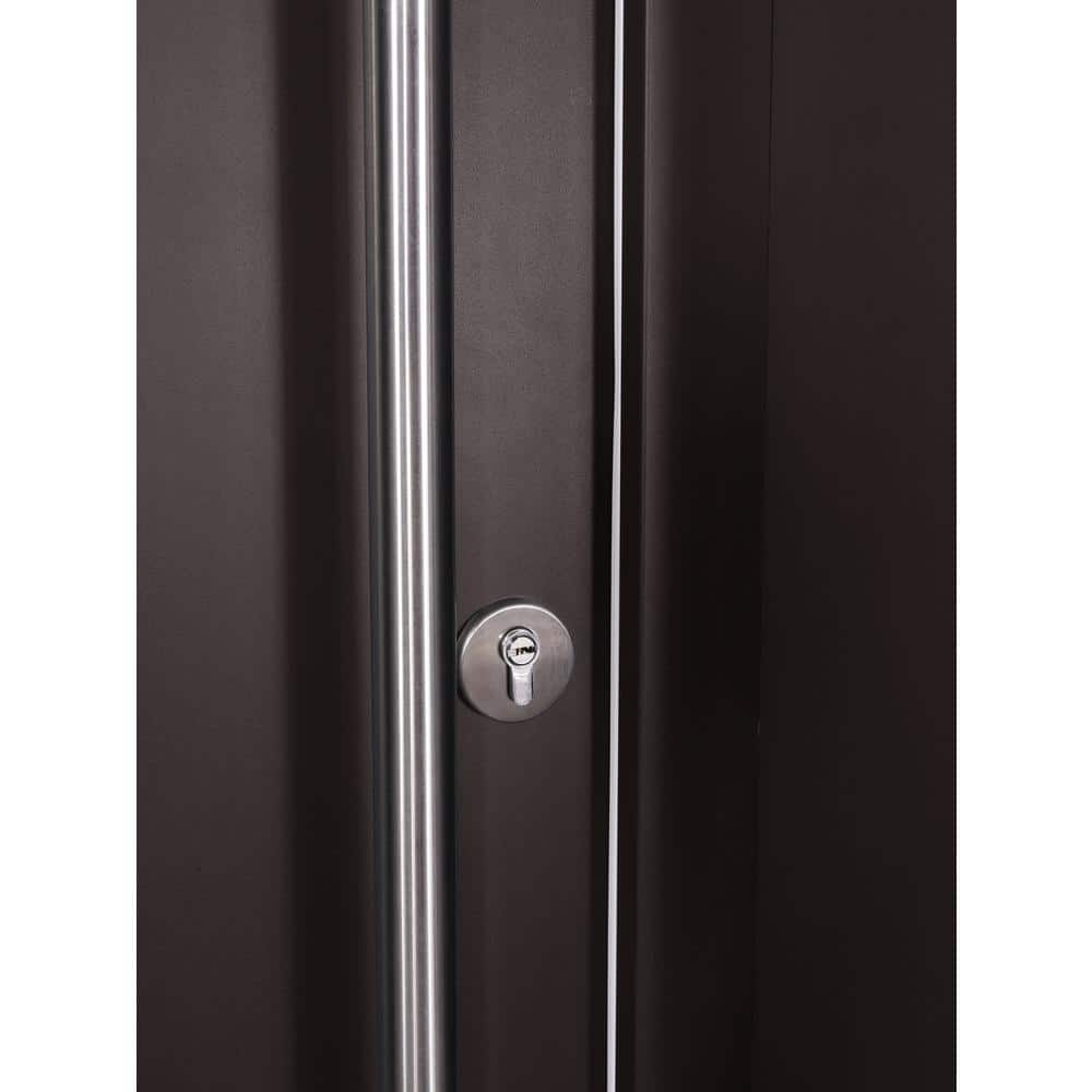 Zephyr Anthracite and Brown Zinc-Galvanized Steel Front Door with Frosted Glass