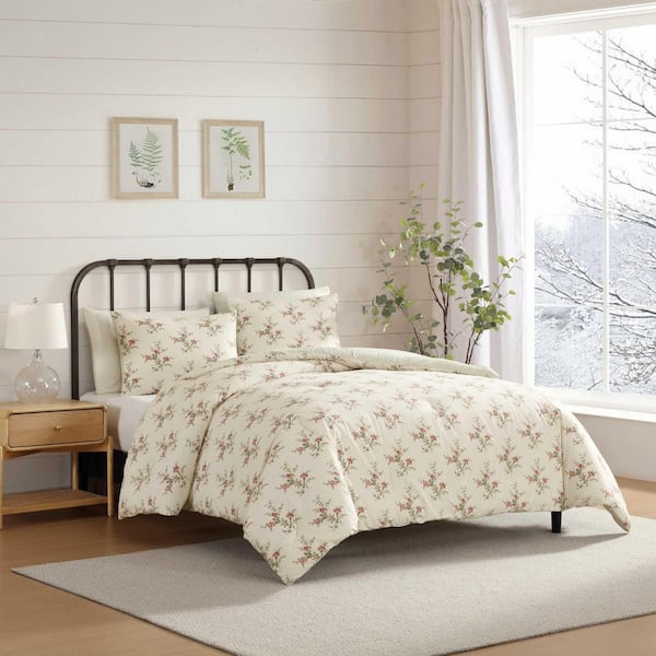 新品LAURA ASHLEY寝具3点セット 230x210(キング) Laura Ashley Jessika 3-Piece Red/Pine Green Cotton Flannel King