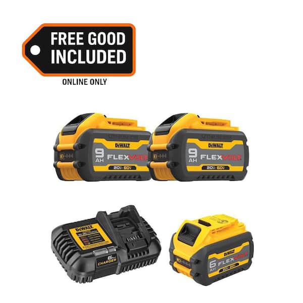 FLEXVOLT 20V/60V MAX Lithium-Ion 9. 0Ah Battery Pack (2 Pack) and FLEXVOLT 20V/60V MAX 6. 0Ah Battery Pack with Charger