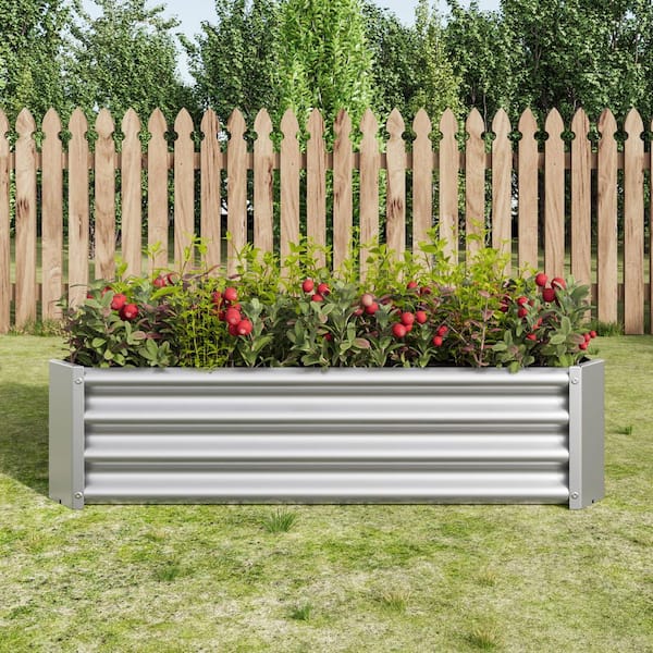 Sungrd 4 ft. x 2 ft. x 1 ft. Outdoor Raised Garden Bed in Silver LWM ...