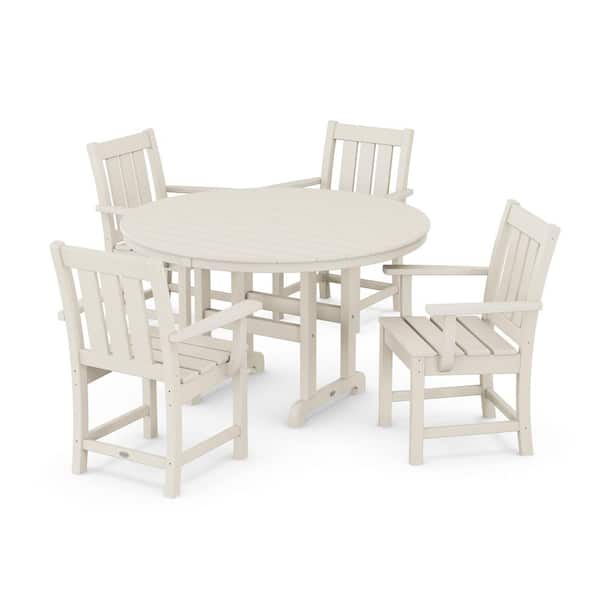 POLYWOOD Oxford 5-Piece Farmhouse Plastic Round Outdoor Dining Set in Sand