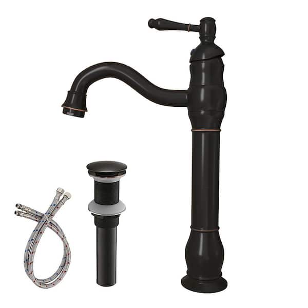 HOMEMYSTIQUE Single Handle Vessel Sink Faucet with Pop Up Drain in Oil Rubbed Bronze