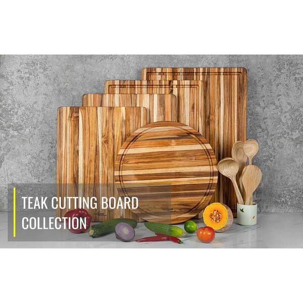 5-Piece 20 in. x 15 in. Rectangular Teak Wood Reversible Chopping Serving Board Cutting Board Set, Natural