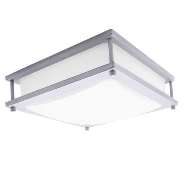 12 in. Oil Rubbed Sliver Dimmable Square 4000K Cool White LED Flush Mount Ceiling Light