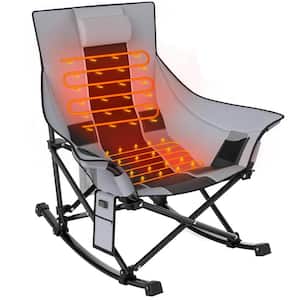 Grey and Black Outdoor Patio Oversized Foldable Heated Rocking Camping Chair with Metal Frame