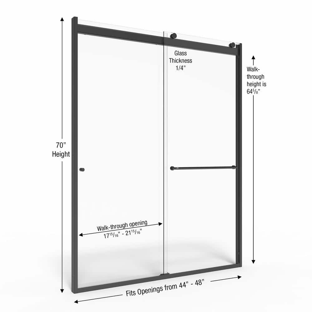 Matte Black 70" Semi-Frameless Sliding Shower Door with Clear Glass