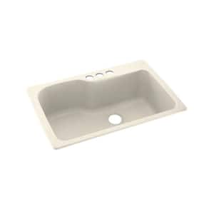 Dual-Mount Solid Surface 33 in. x 22 in. 3-Hole Single Bowl Kitchen Sink in Pebble