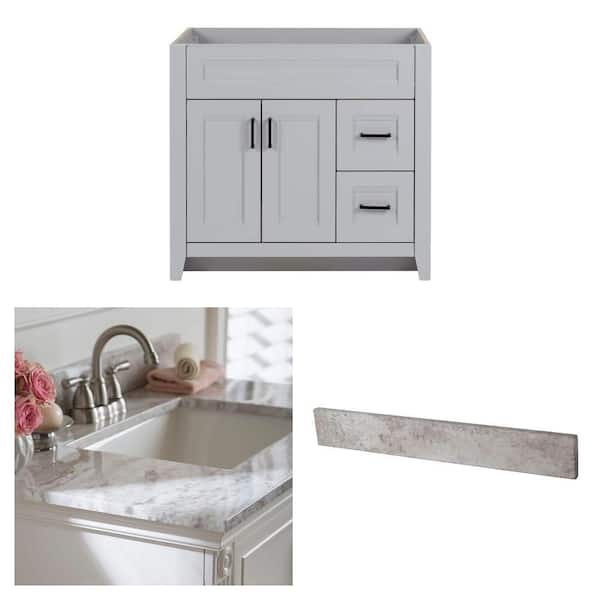 36 in. x 22 in. x 34 in. Pearl Gray Vanity, 37 in. x 22 in. Winter Mist Sink Top and 21 in. Winter Mist Sidesplash Combo