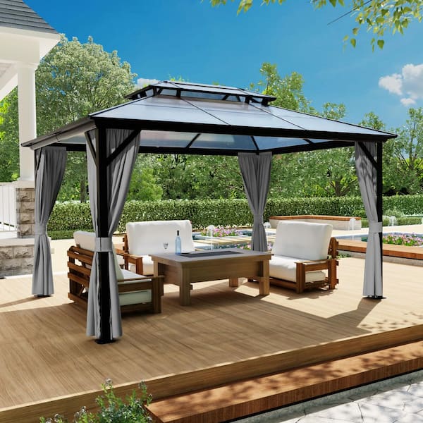 13 ft. x 10 ft. Outdoor Patio Aluminum Frame Polycarbonate Hard Double Top Gazebo with Mosquito Netting