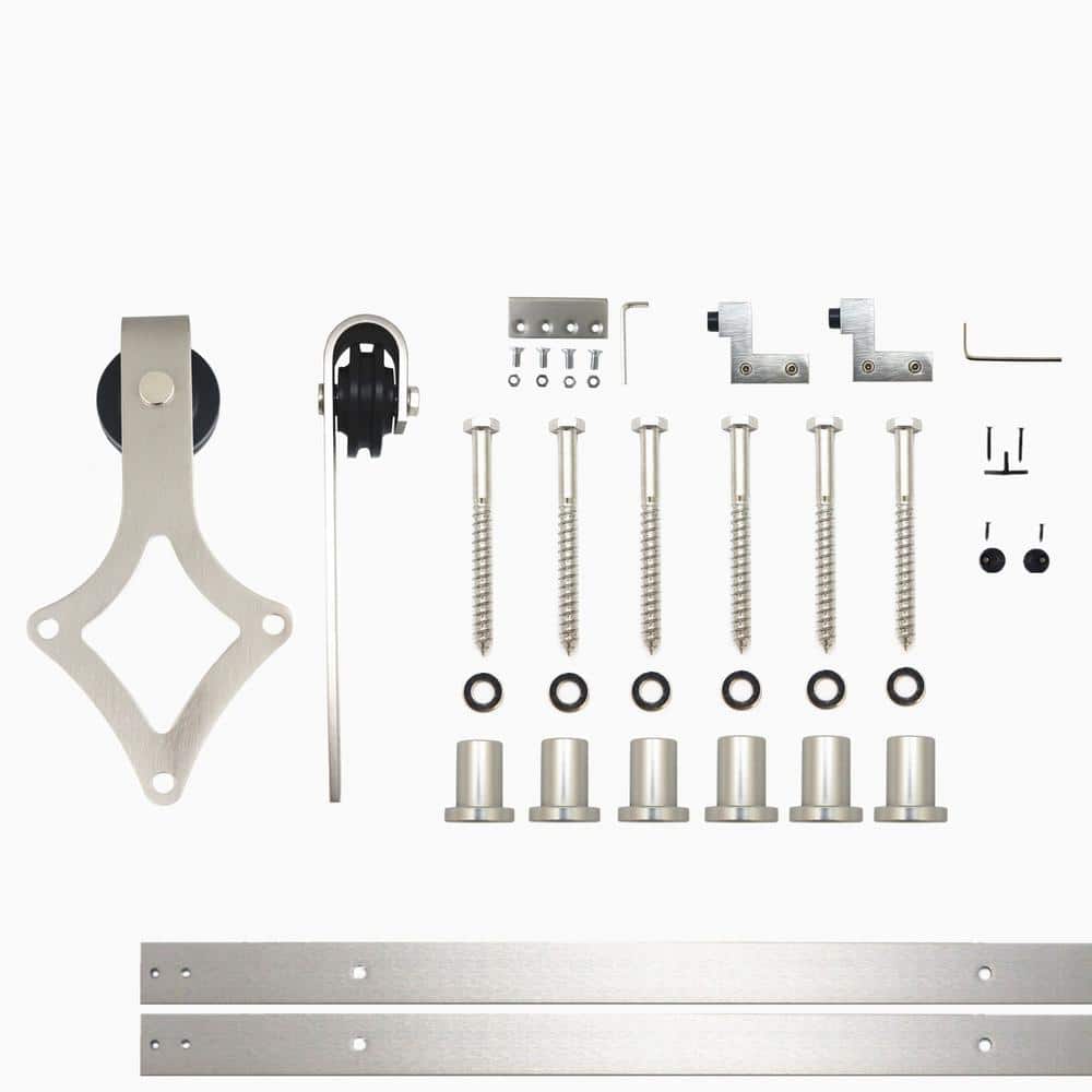 9 ft./108 in. Brushed Nickel Non-Bypass Sliding Barn Door Hardware Kit Diamond Design Roller for Single Door price history on PriceWatchPro