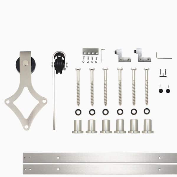 HOMACER 9 ft./108 in. Brushed Nickel Non-Bypass Sliding Barn Door Hardware Kit Diamond Design Roller for Single Door