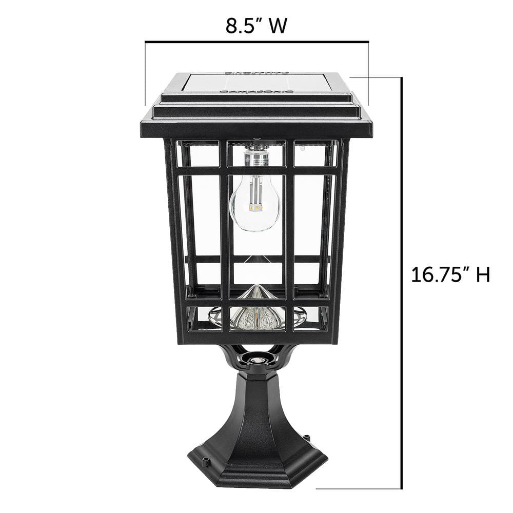 Grand Prairie Black Solar LED Lamp Post with Glass Panels