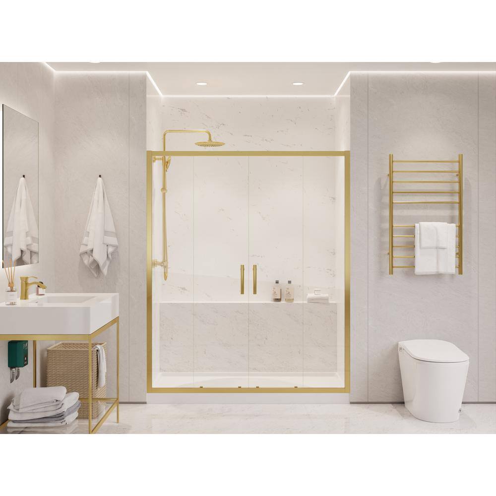Brushed Gold Framed Double Sliding Shower Door with Clear Glass