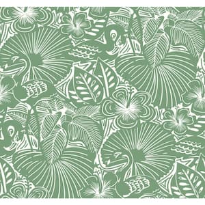 Idalia Green Floral Flamingo Wallpaper