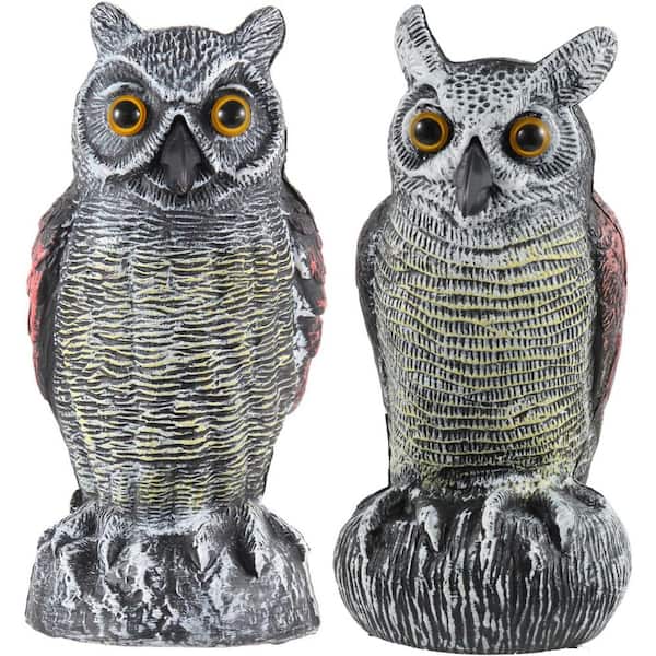 Cubilan 2 Pack Fake Owl Decoys to Scare Birds Away from Gardens and Rooftop, Long-Eared Owl Bird Deterrents