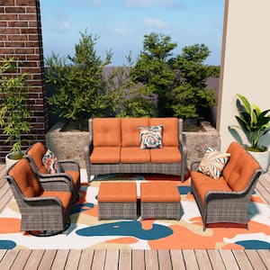 Patio Furniture Set 6-piece Outdoor Patio Conversation Set with Orange Cushions Lawn Furniture
