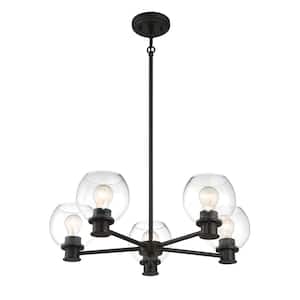 5-Light Coal Chandelier with Clear Glass Shades