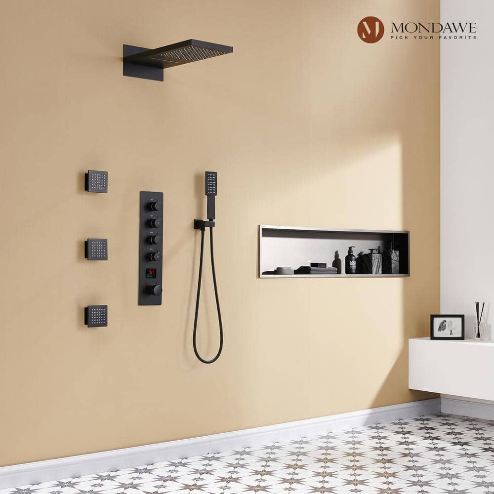 Matte Black 22" Dual Shower System with 3 Body Jets